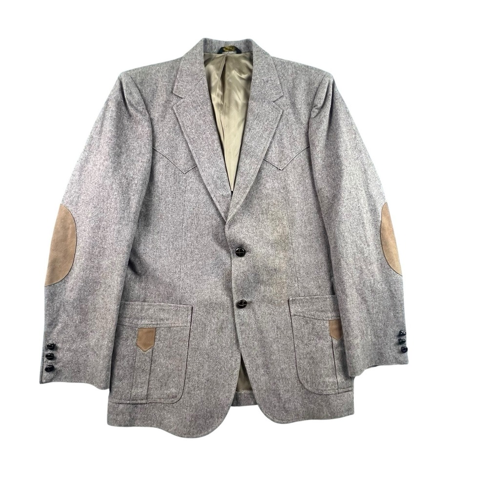 VINTAGE 70s Dickson Jenkins Blazer Mens 42R Leather Elbow Patch Western Jacket‎